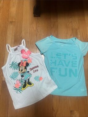 Disney White Minnie Mouse Tank Top & Blue "Let's Have Fun" Tee - 2-Pack